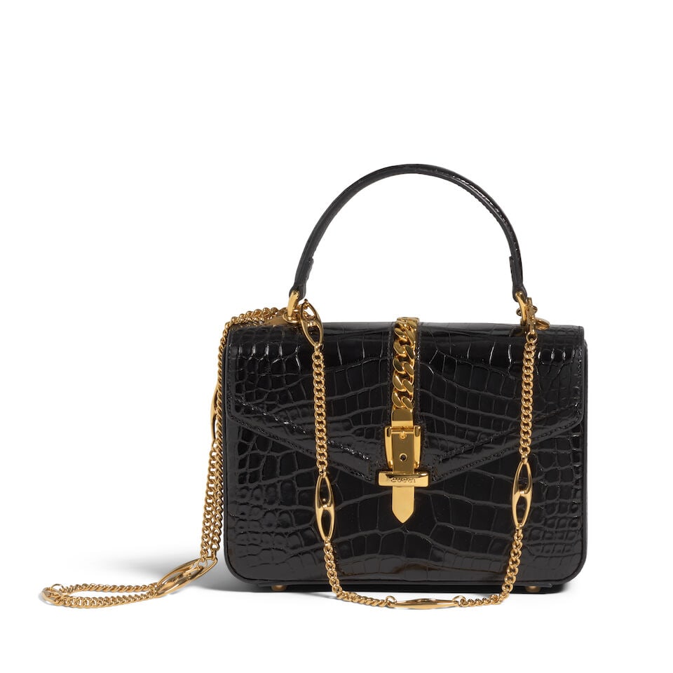 GUCCI: BLACK CROCODILE MINI SYLVIE 1969 Fall 2019 - 3