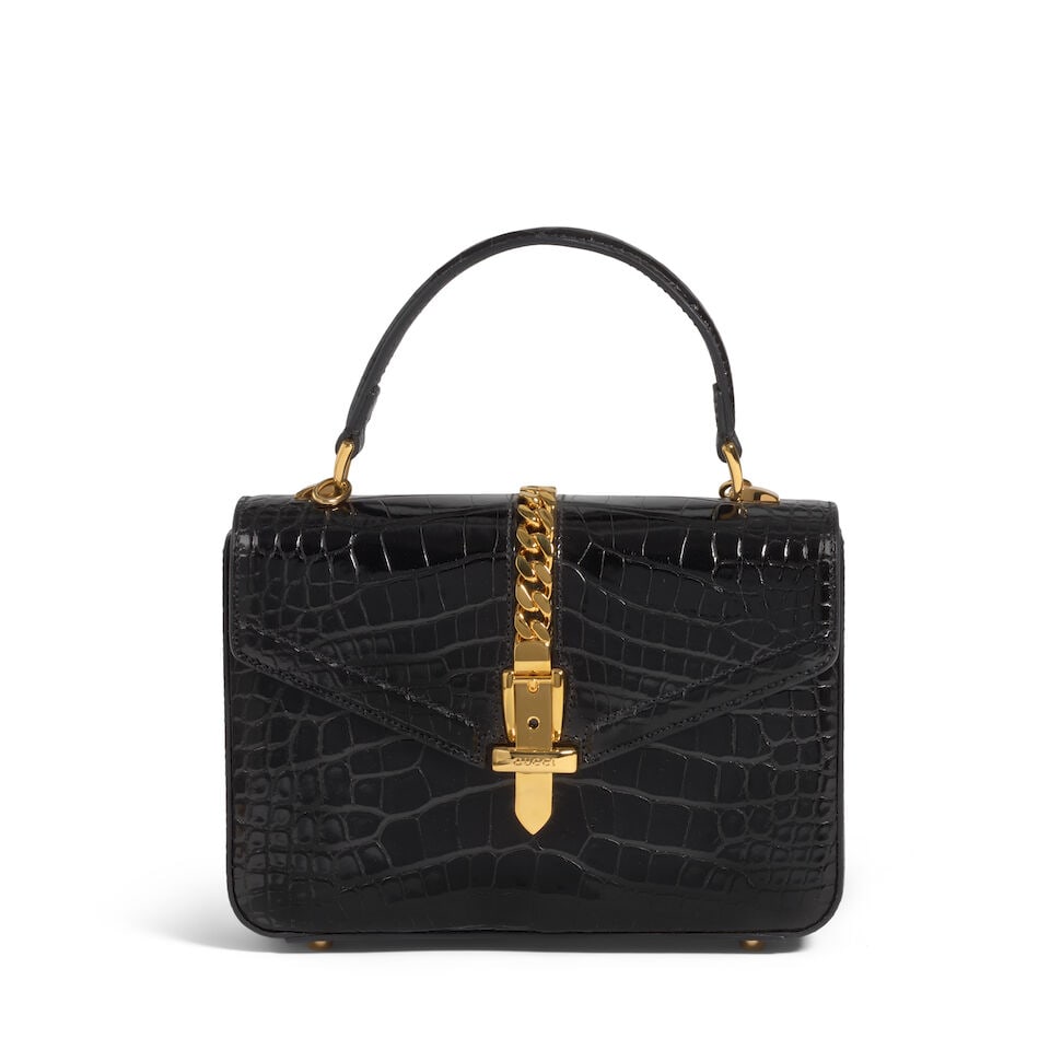 GUCCI: BLACK CROCODILE MINI SYLVIE 1969 Fall 2019 - 4