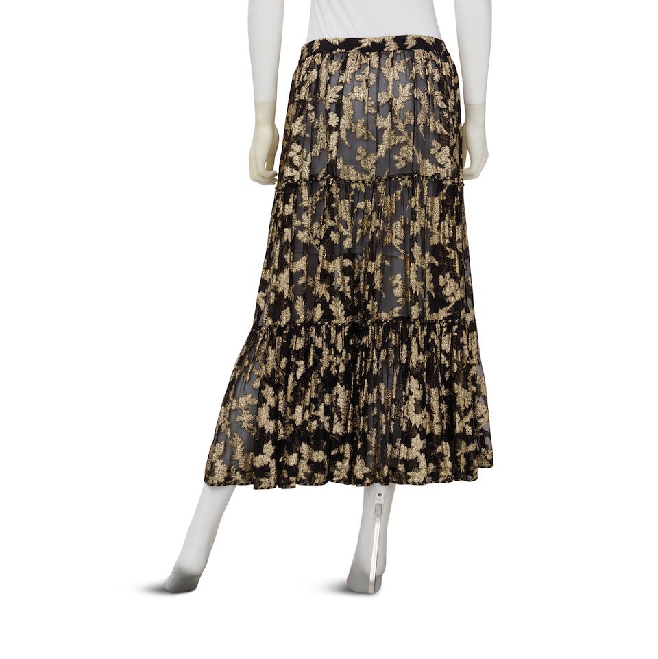 YVES SAINT LAURENT: BLACK AND GOLD FLORAL LUREX MAXI SKIRT Late 1970's - 2