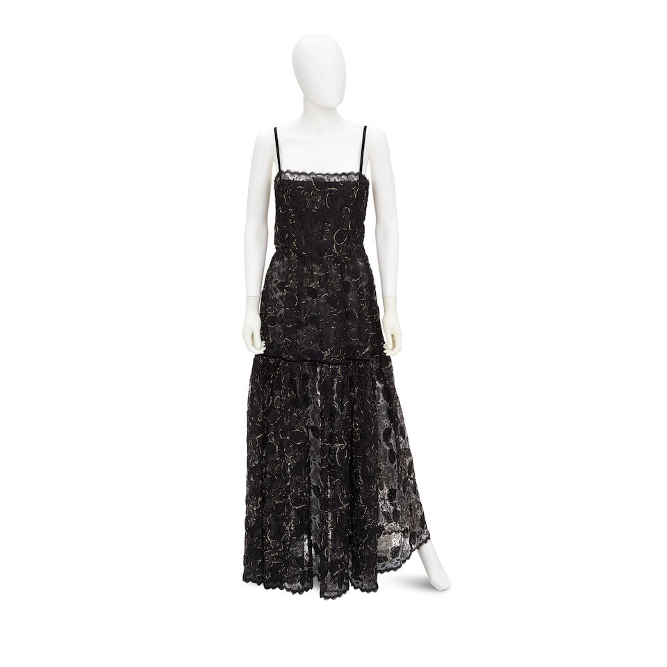 YVES SAINT LAURENT: BLACK AND GOLD LUREX LACE GOWN (1 of 2)