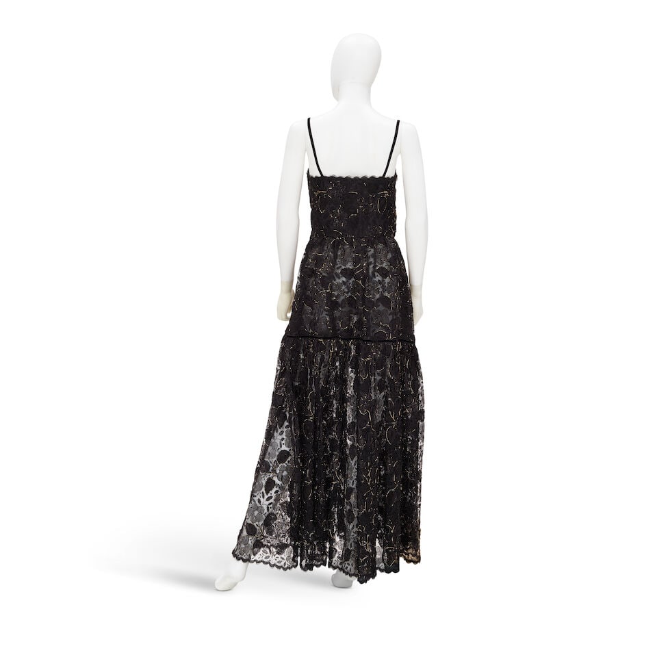 YVES SAINT LAURENT: BLACK AND GOLD LUREX LACE GOWN - 2