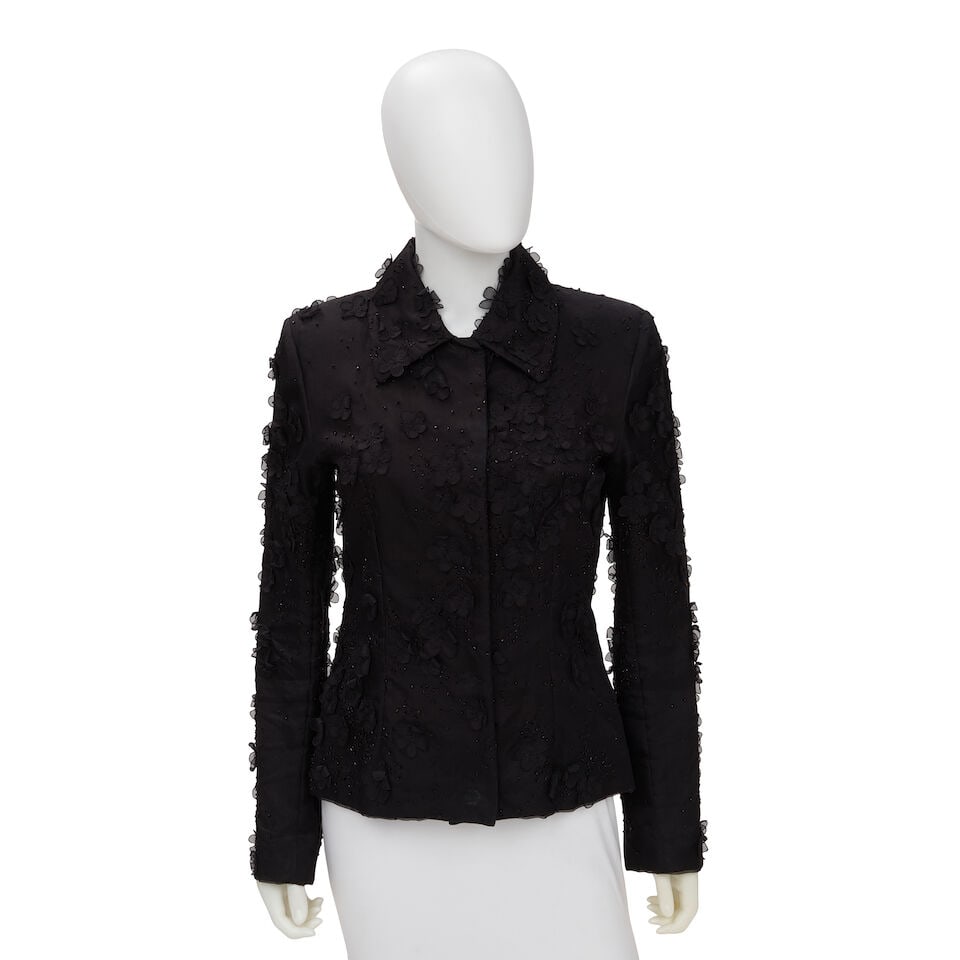 DOLCE AND GABBANA: BLACK FLORAL APPLIQUE EVENING JACKET (1 of 2)