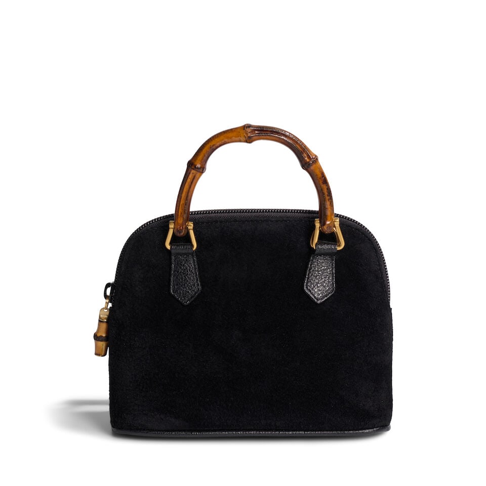 GUCCI: BLACK SUEDE MINI BAMBOO DOME HANDLE BAG (1 of 2)