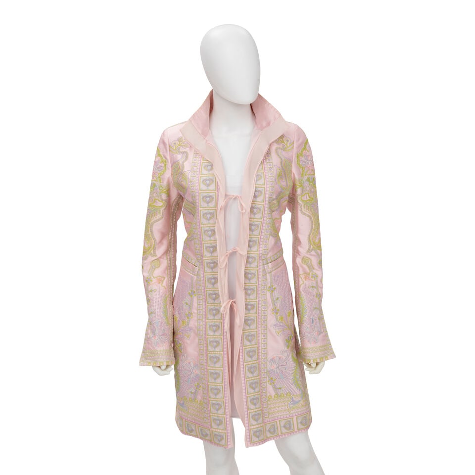 ROBERTO CAVALLI: PINK SILK EMBROIDERED COAT (1 of 2)