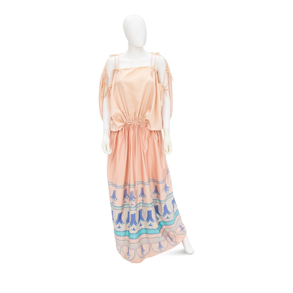 ZANDRA RHODES: PINK SILK FIELDS OF LILLIES DRESS 1973 (1 of 2)