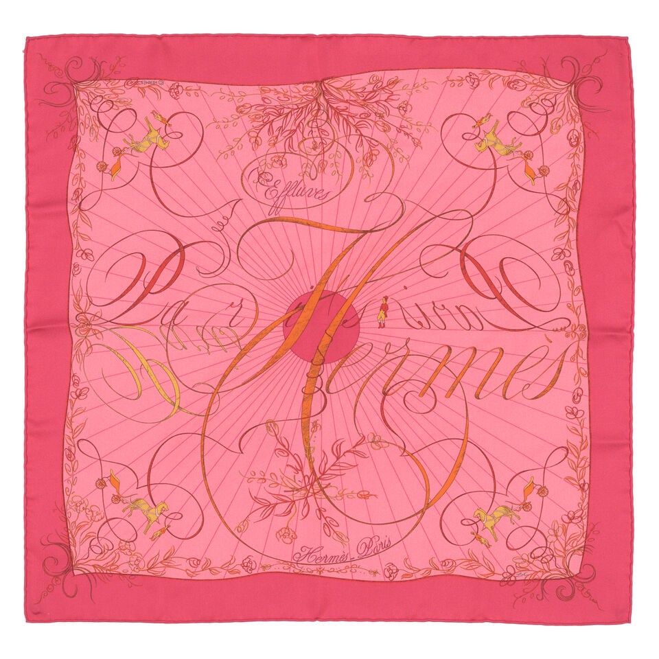 HERMÈS: EFFLUVES SILK SCARF 42cm: HERMÈS: EFFLUVES SILK SCARF 42cm • Printed Silk • Rolled and Hand-Stitched Edges For further information on this lot please visit Bonhams.com For further information about this lot pl