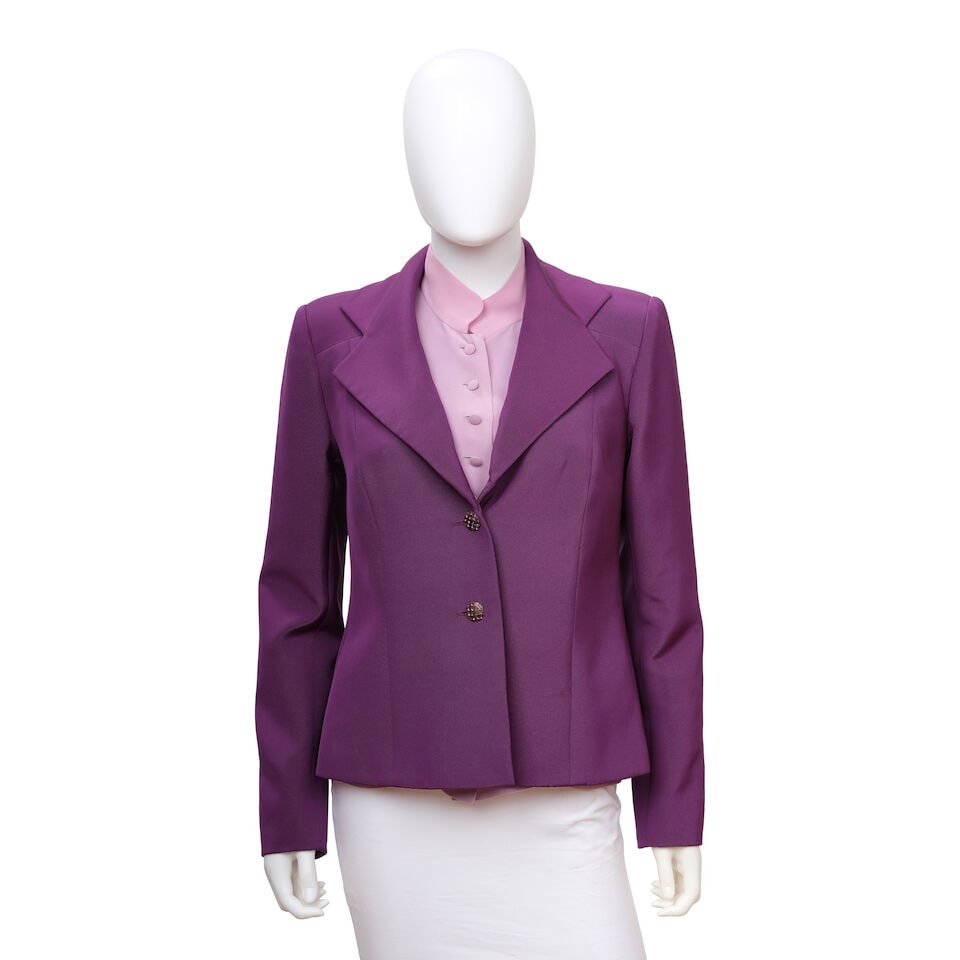 CHRISTIAN DIOR COUTURE: PURPLE SILK ENSEMBLE Spring 2003 & 2005 | John Galliano: CHRISTIAN DIOR COUTURE: PURPLE SILK ENSEMBLE Spring 2003 & 2005 | John Galliano • No Size Marked | Fits like a Medium • 100% Silk Exterior • Embellished Button Closure on Jacket R
