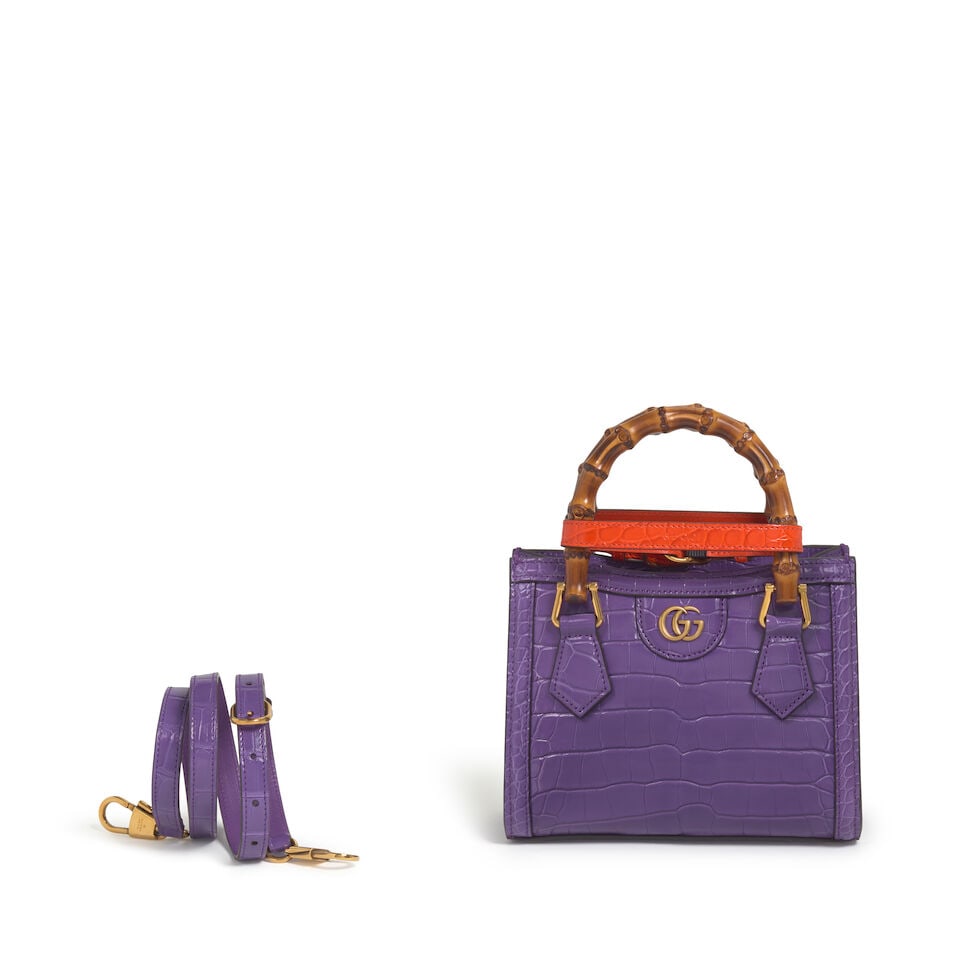 GUCCI: PURPLE CROCODILE SMALL DIANA HANDLE BAG (1 of 4)