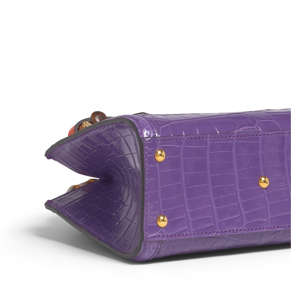 GUCCI: PURPLE CROCODILE SMALL DIANA HANDLE BAG - 2