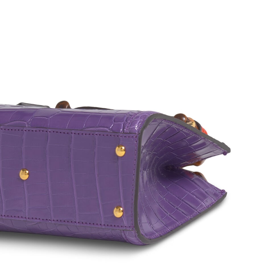 GUCCI: PURPLE CROCODILE SMALL DIANA HANDLE BAG - 3