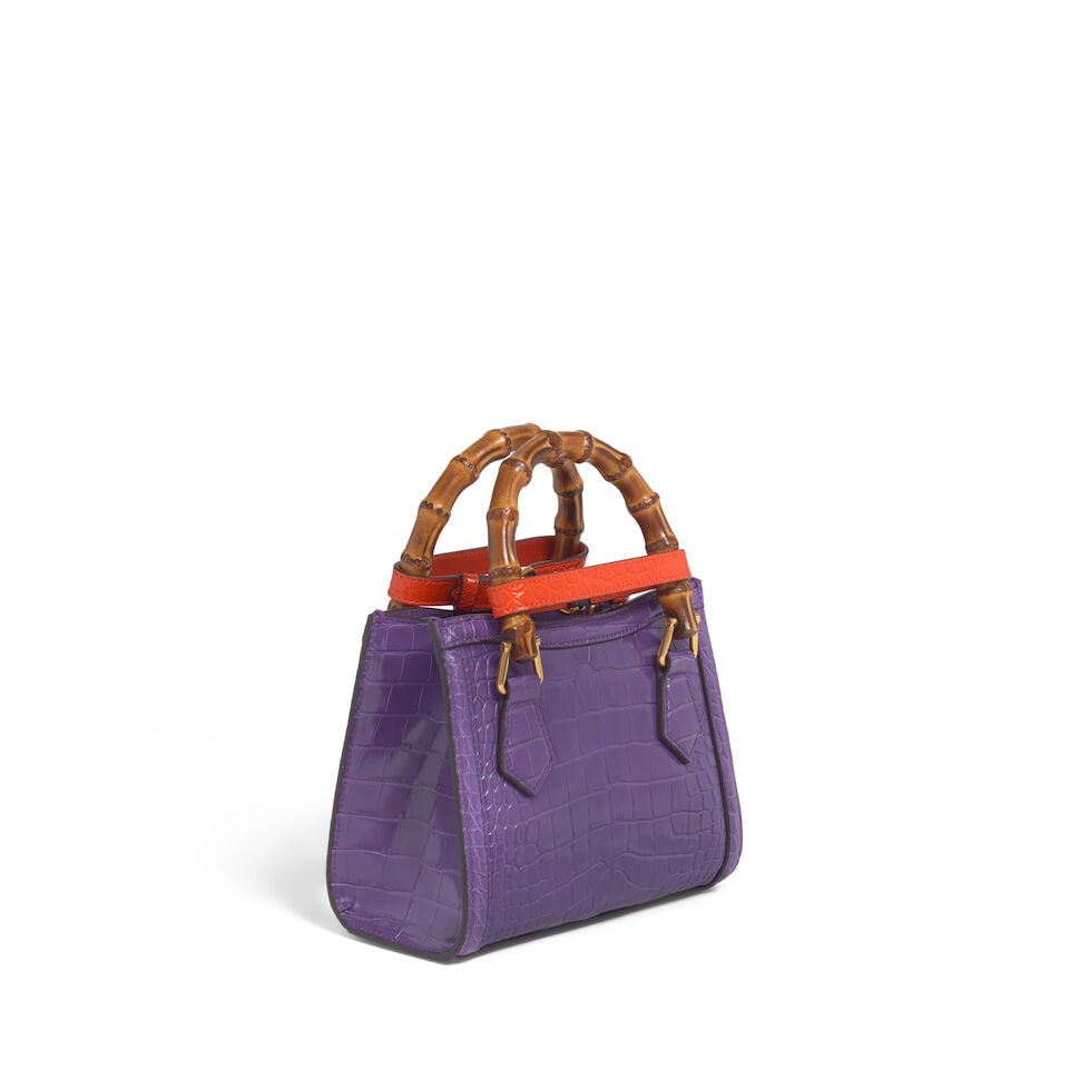 GUCCI: PURPLE CROCODILE SMALL DIANA HANDLE BAG - 4