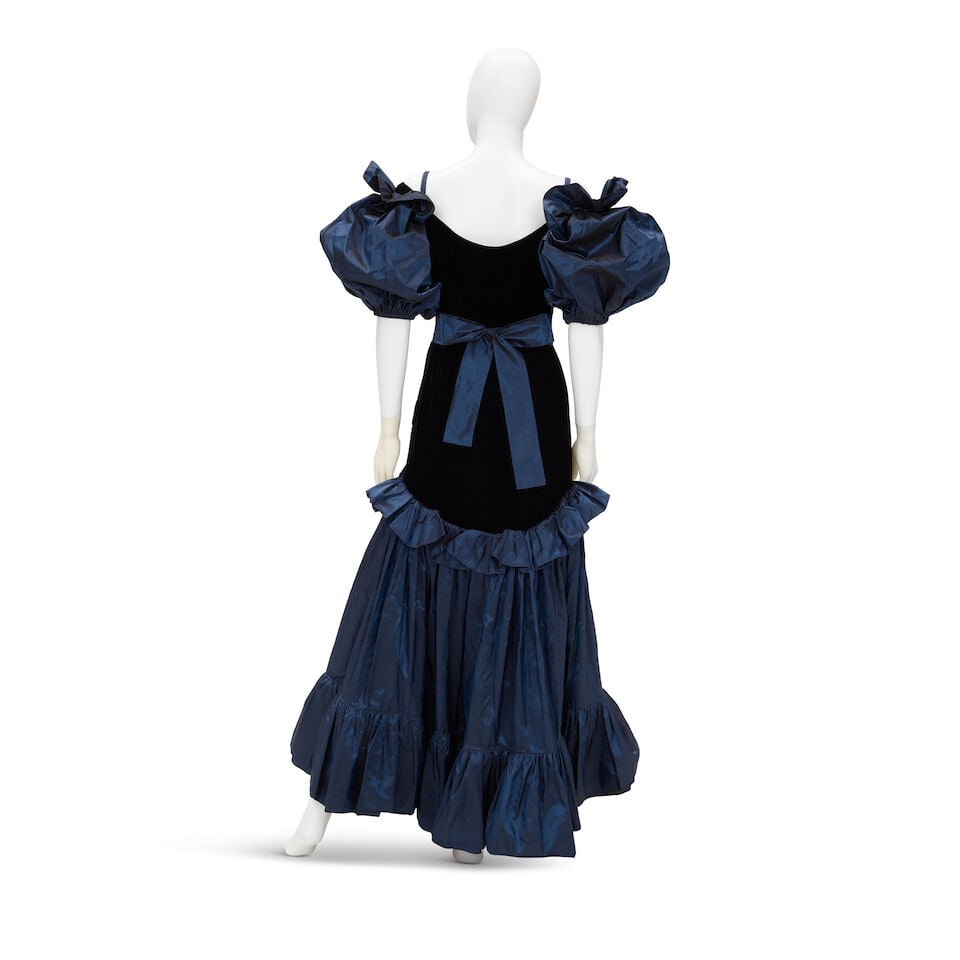 YVES SAINT LAURENT: BLUE AND BLACK RUFFLE GOWN Early 1980 - 4