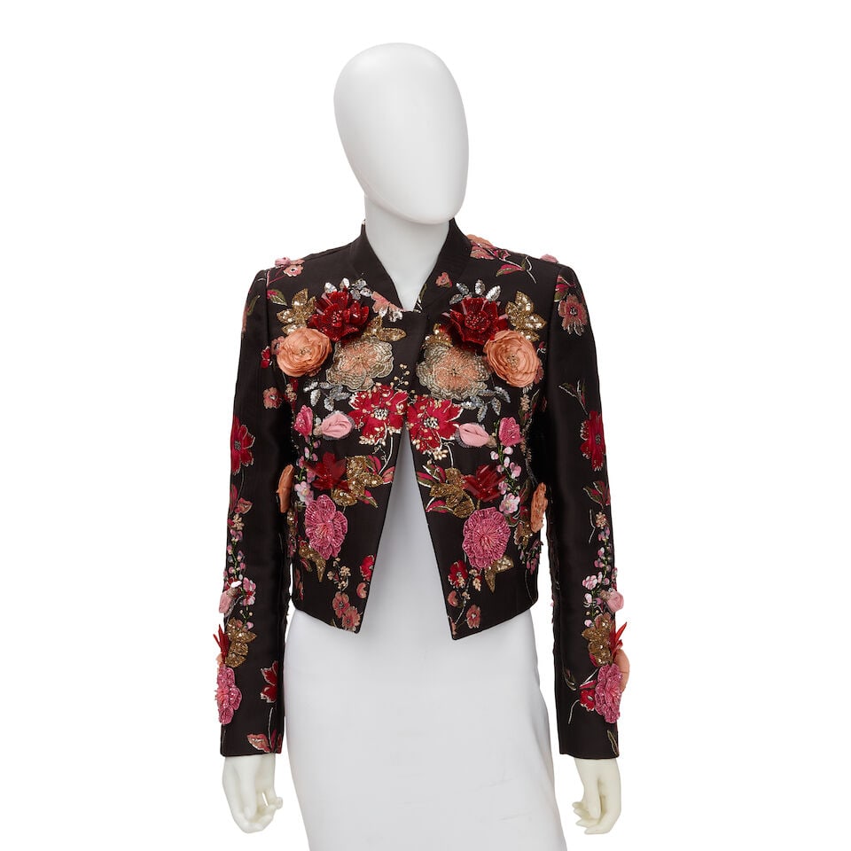 DOLCE AND GABBANA: BLACK FLORAL EMBELLISHED JACKET (1 of 2)