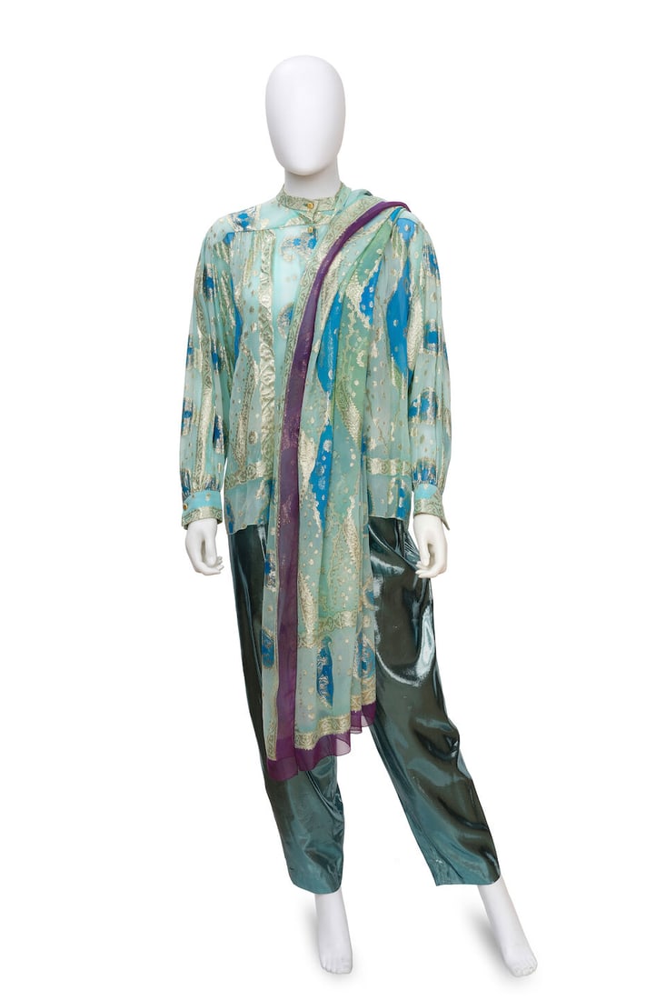 CHRISTIAN DIOR: BLUE AND GOLD BROCADE ENSEMBLE 1970'S | Marc Bohan - 2