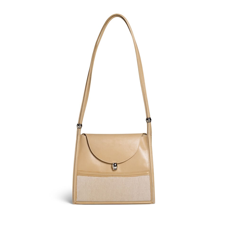 HERMÈS: TOILE AND BOX LEATHER SHOULDER BAG (1 of 2)