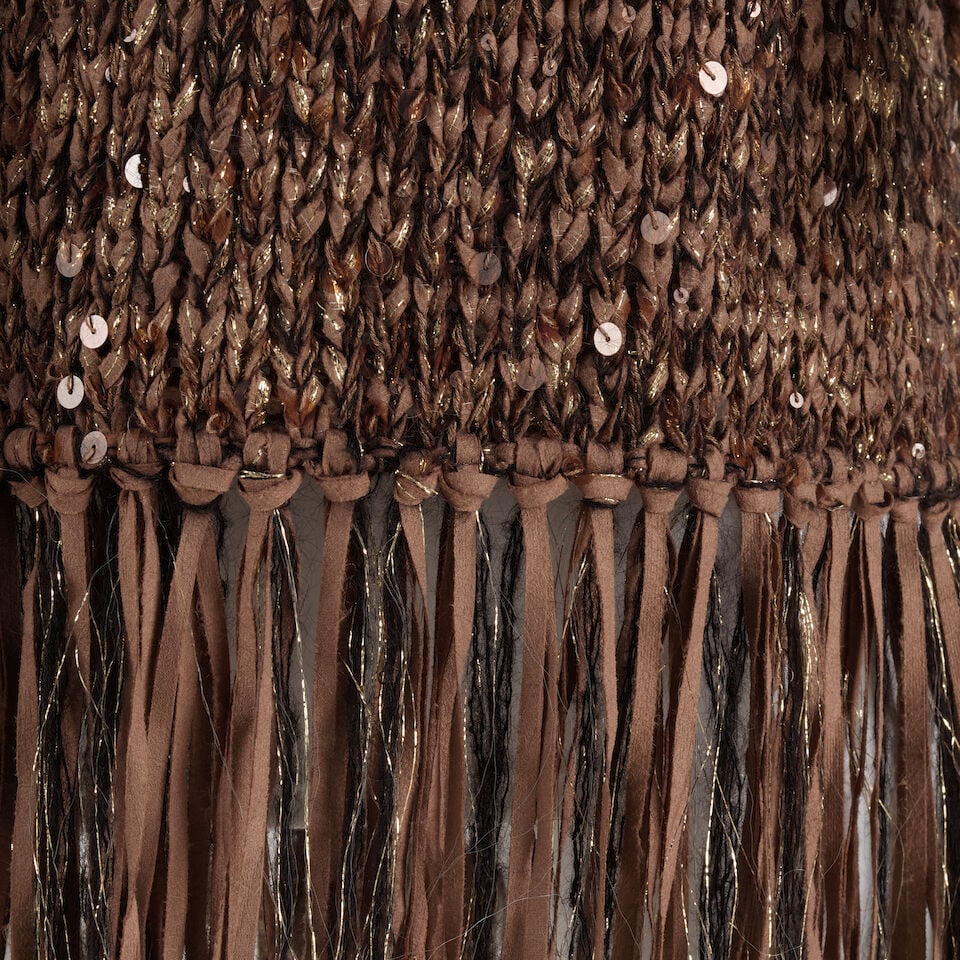 BRUNELLO CUCINELLI: BROWN KNIT METALLIC FRINGE CARDIGAN - 2