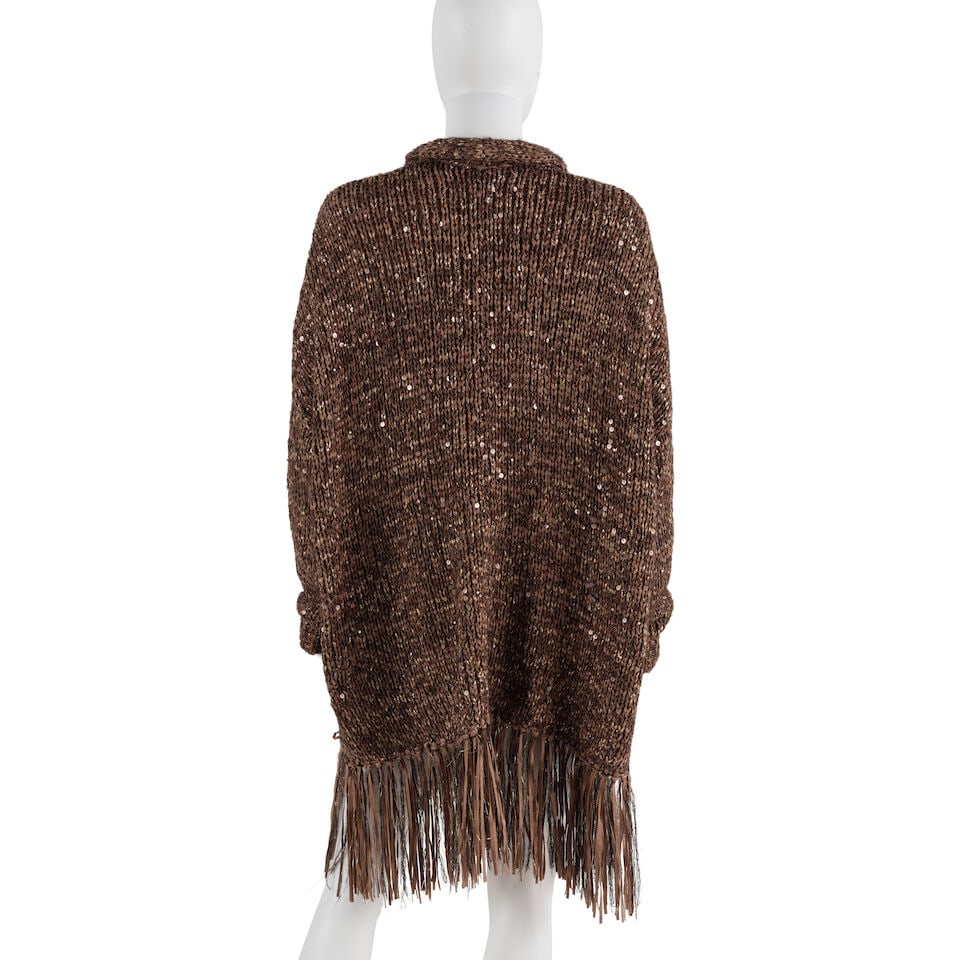 BRUNELLO CUCINELLI: BROWN KNIT METALLIC FRINGE CARDIGAN - 3