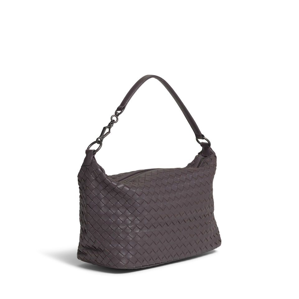 BOTTEGA VENETA: BROWN INTRECCIATO WOVEN NAPPA SMALL SHOULDER BAG - 2