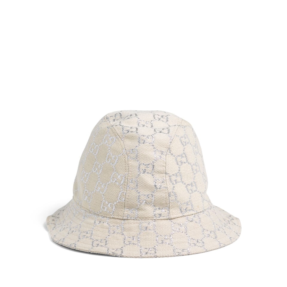 GUCCI: SILVER GG LOGO BUCKET HAT (1 of 2)