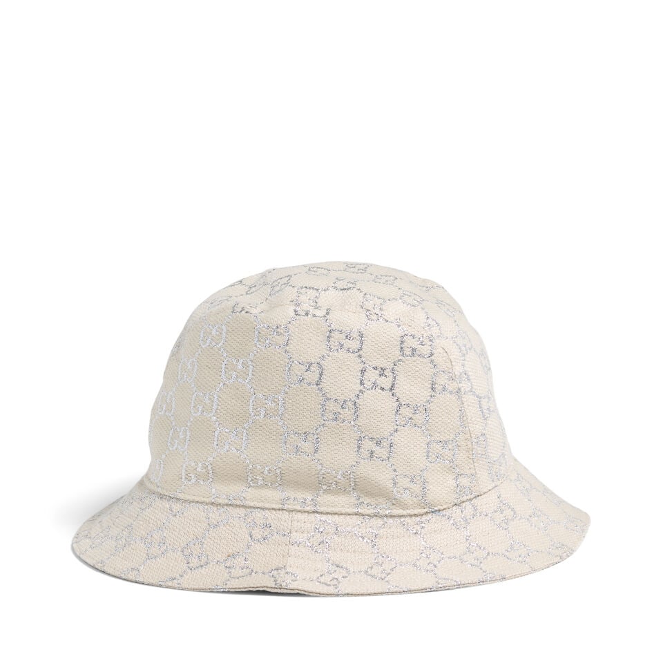 GUCCI: SILVER GG LOGO BUCKET HAT - 2