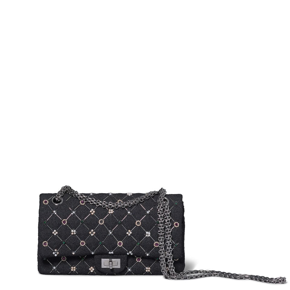 CHANEL: 2.55 REISSUE 266 TWEED FLOWER EMBELLISHED DOUBLE FLAP 2008-2009 (1 of 3)
