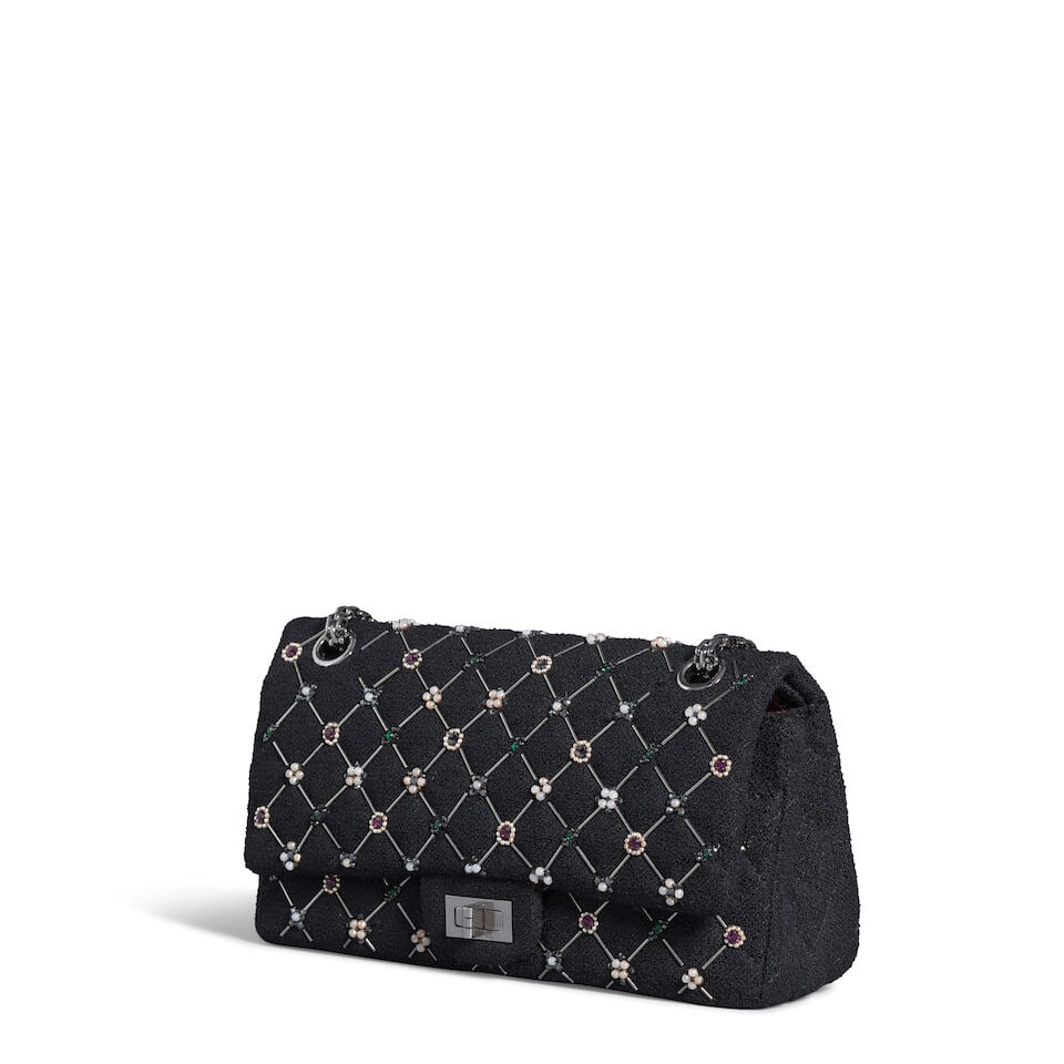 CHANEL: 2.55 REISSUE 266 TWEED FLOWER EMBELLISHED DOUBLE FLAP 2008-2009 - 2