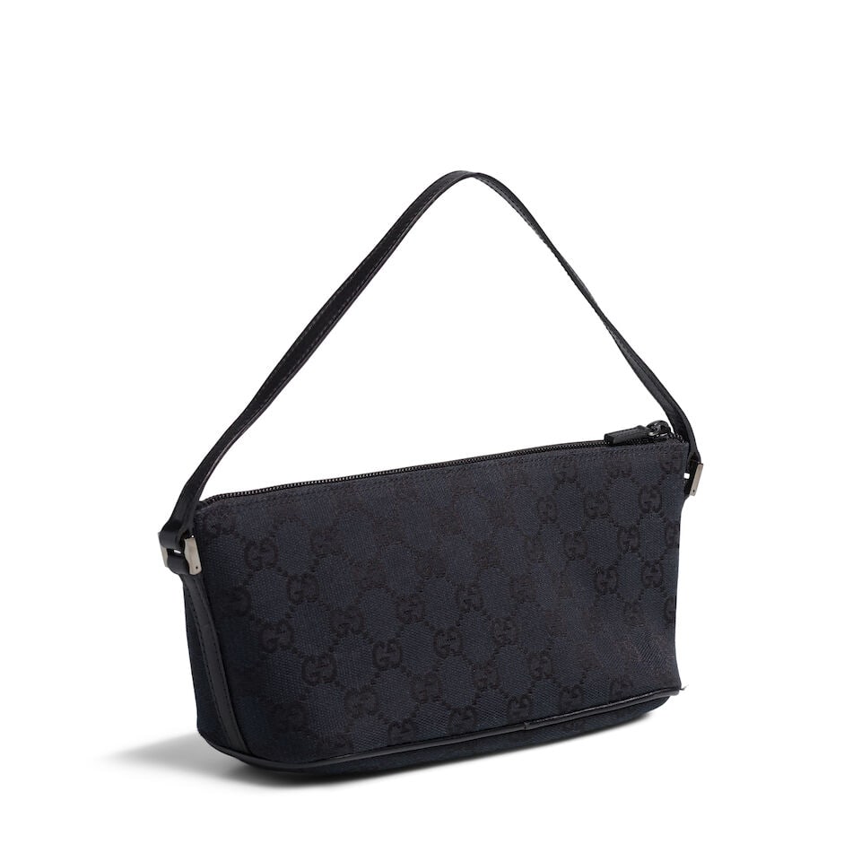 GUCCI: BLACK MONOGRAM BOAT POCHETTE 1990's - 2