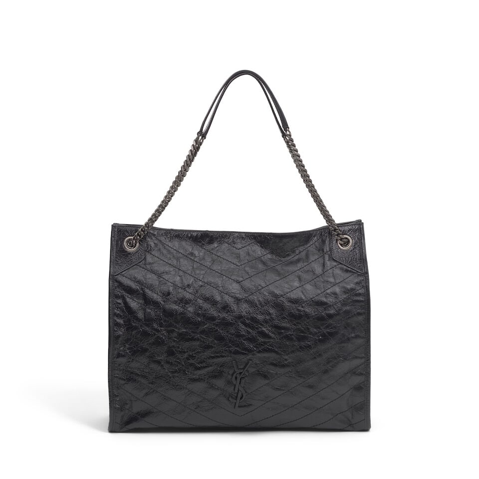 SAINT LAURENT: BLACK CRINKLED CALFSKIN LARGE NIKI SHOPPING TOTE 2019 (1 of 2)
