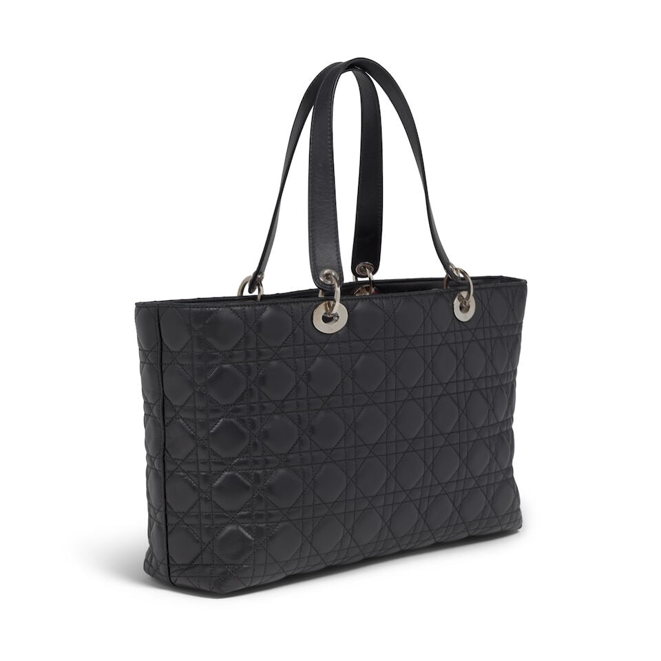 CHRISTIAN DIOR: BLACK CANNAGE LEATHER LADY DIOR TOTE 2005 | John Galliano - 4