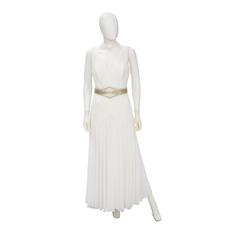 VICKY TIEL COUTURE: WHITE RUCHED EVENING DRESS (1 of 2)