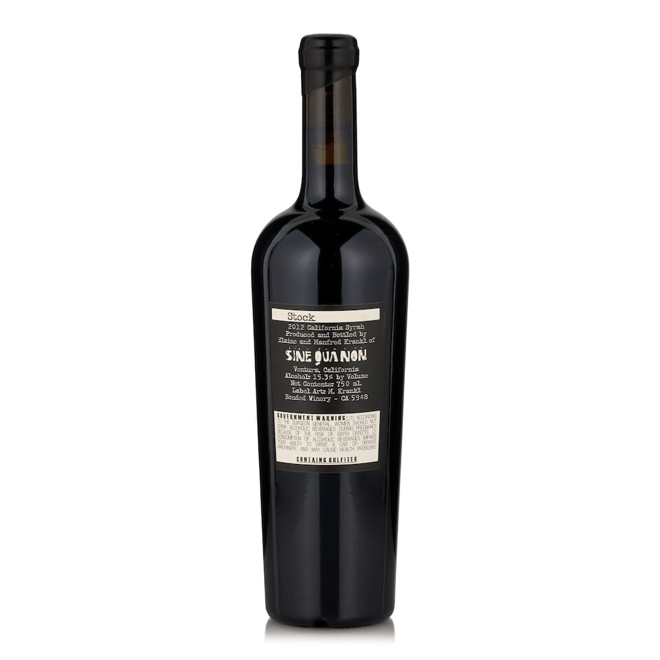 Sine Qua Non, Syrah Stock, 2012 (7 bottles, 750ml) - 2
