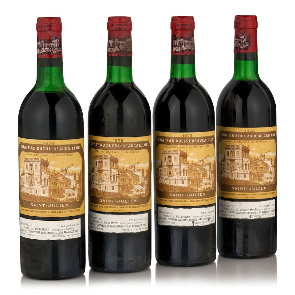 Château Ducru-Beaucaillou, 1978 (4 bottles, 750ml): Château Ducru-Beaucaillou, 1978 (4 bottles, 750ml) Region: Saint-Julien Fill Level: two bottom neck, one very top shoulder, one top shoulder Capsule: bin soiled, one wrinkled Footnotes: Bordeaux,