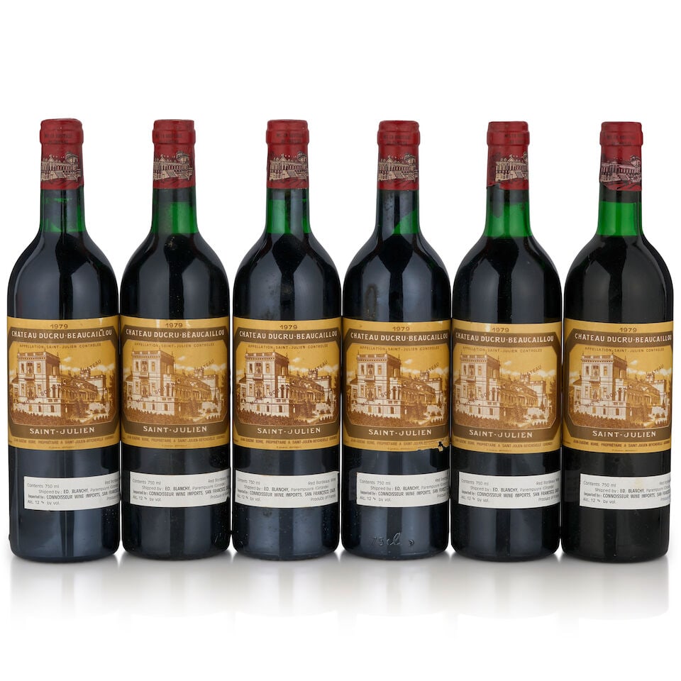 Château Ducru-Beaucaillou, 1979 (6 bottles, 750ml): Château Ducru-Beaucaillou, 1979 (6 bottles, 750ml) Region: Saint-Julien Fill Level: very top shoulder Capsule: bin soiled, two nicked Label: bin soiled, scuffed, one torn Footnotes: Bordeaux, Lef