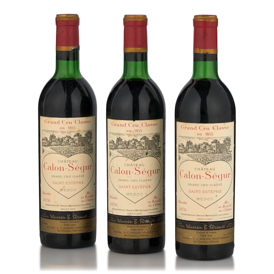 Château Calon-Ségur, 1970 (3 bottles, 750ml): Château Calon-Ségur, 1970 (3 bottles, 750ml) Region: Saint-Estèphe Fill Level: very top shoulder Capsule: one corroded, one nicked and torn Label: bin soiled, nicked Footnotes: Bordeaux
