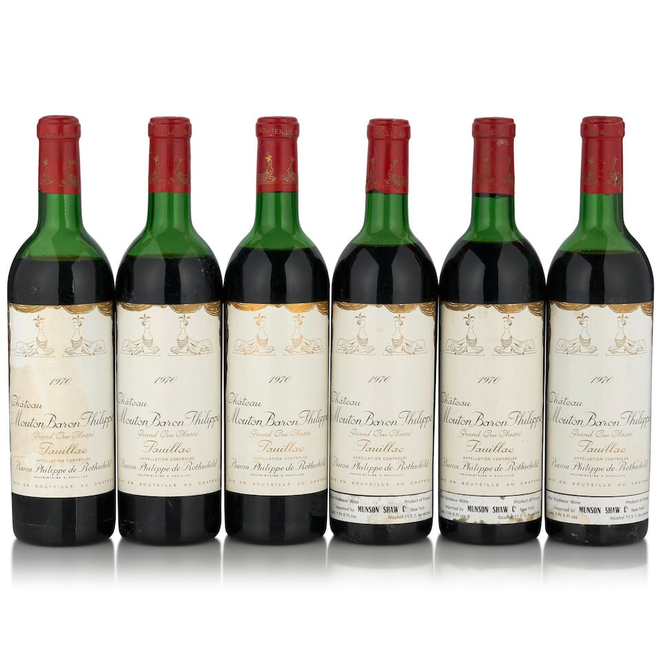 Château Mouton Baron Philippe (d'Armailhac), 1970 (6 bottles, 750ml): 200Château Mouton Baron Philippe (d'Armailhac), 1970 (6 bottles, 750ml) Region: Pauillac Fill Level: two just below top shoulder, one upper shoulder, two upper mid shoulder, one mid