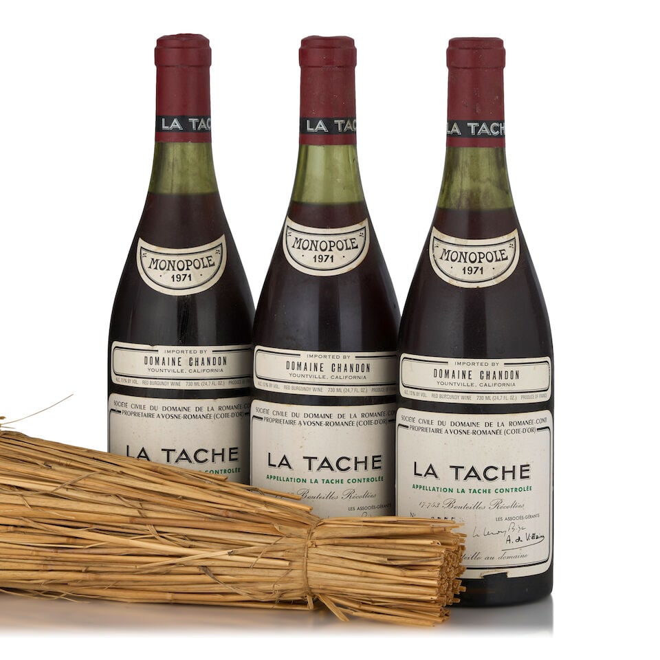Domaine de la Romanée-Conti, La Tâche, 1971 (3 bottles, 750ml): Domaine de la Romanée-Conti, La Tâche, 1971 (3 bottles, 750ml) Region: Côte de Nuits Fill Level: 2.5cm Capsule: lightly bin soiled, lightly scuffed Label: lightly bin soiled, two