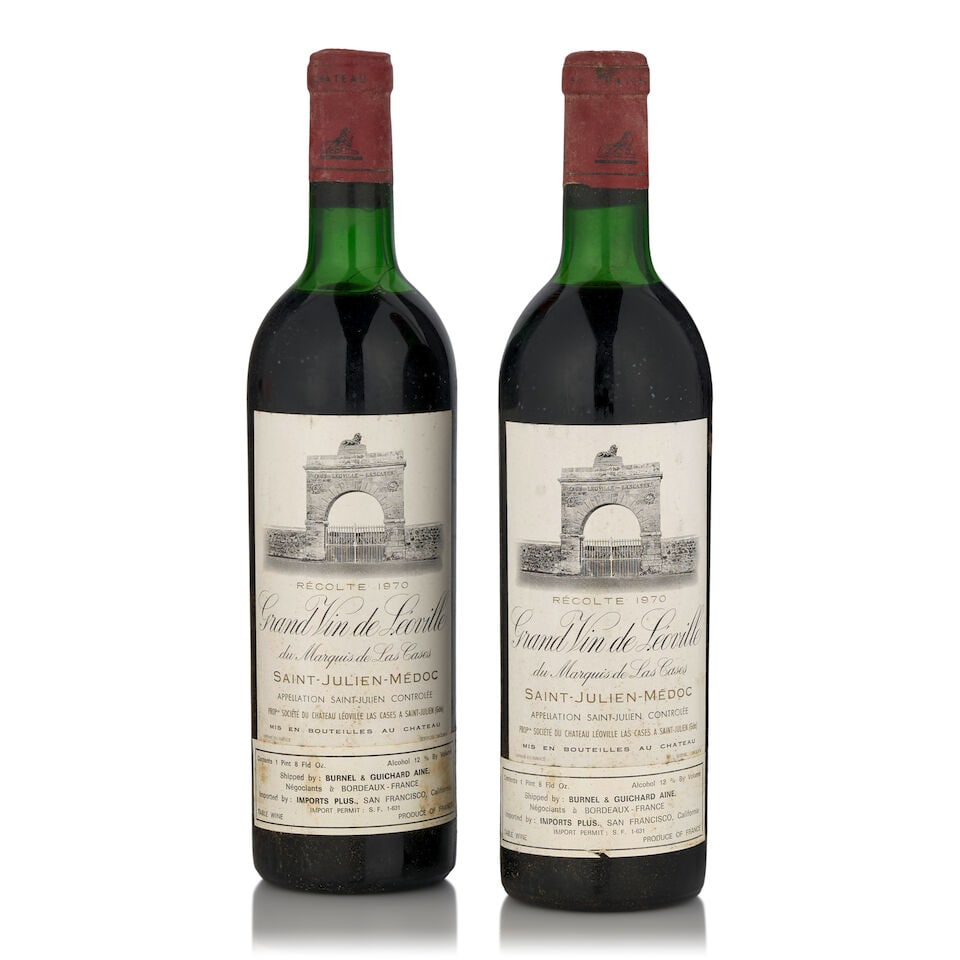 Château Léoville-Las Cases, 1970 (2 bottles, 750ml): Château Léoville-Las Cases, 1970 (2 bottles, 750ml) Region: Saint-Julien Fill Level: top shoulder Capsule: bin soiled, oxidized Label: bin soiled Footnotes: Bordeaux, Left Bank This lot is s