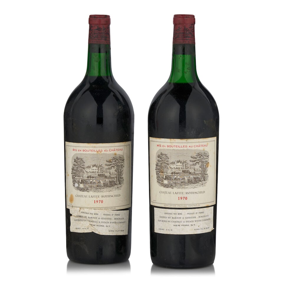 Château Lafite Rothschild, 1970 (2 bottles, 1.5L): Château Lafite Rothschild, 1970 (2 bottles, 1.5L) Region: Pauillac Fill Level: one very top shoulder, one top shoulder Capsule: bin soiled, one lightly corroded Label: bin soiled, lightly