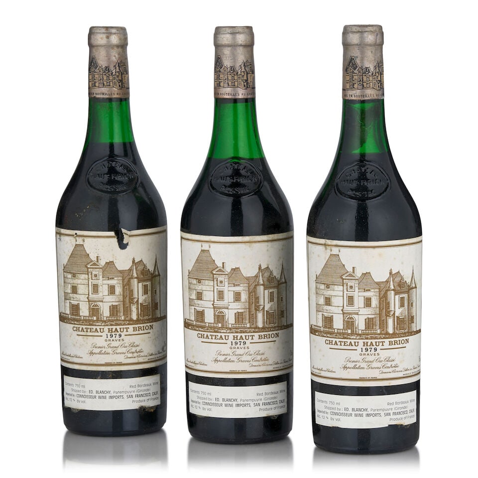 Château Haut-Brion, 1979 (3 bottles, 750ml): Château Haut-Brion, 1979 (3 bottles, 750ml) Region: Pessac-Léognan Fill Level: one 2.5cm, two 3cm Capsule: bin soiled, oxidized, one lightly corroded & stained Label: bin soiled, one nicked 