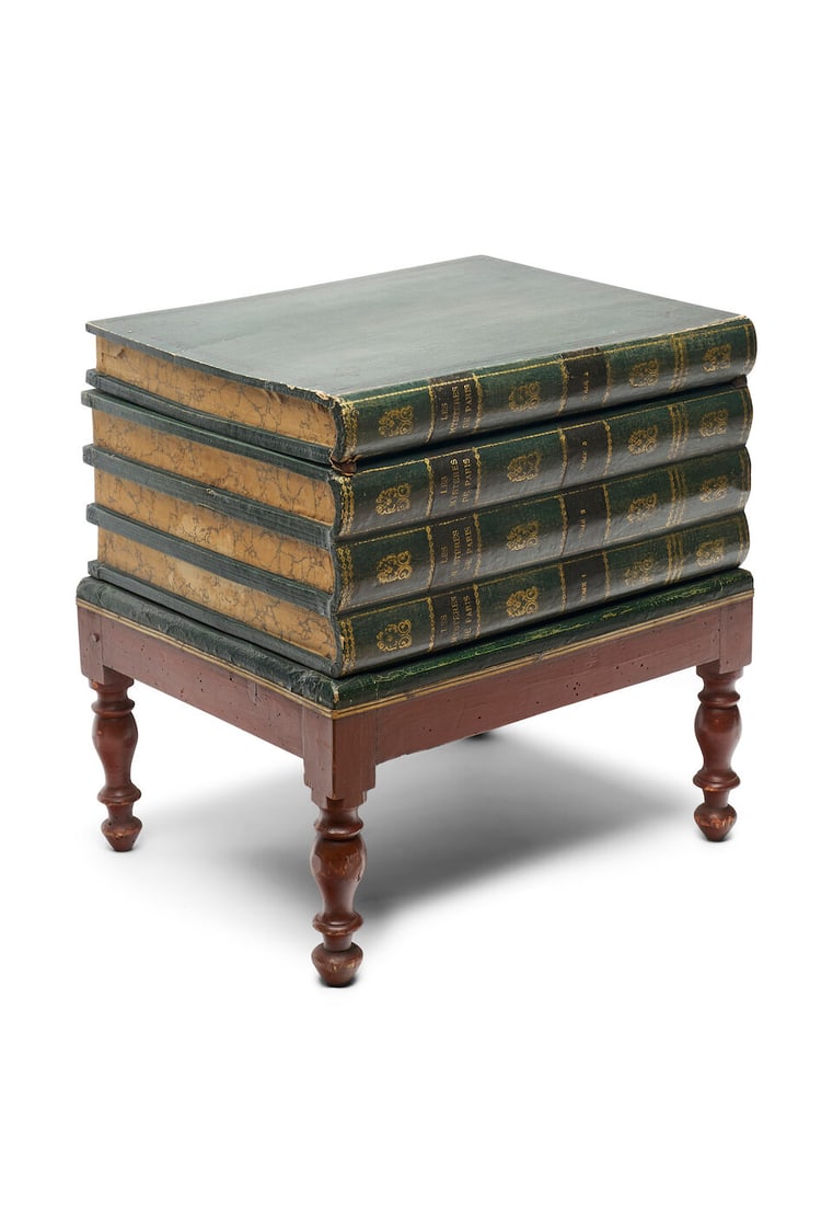 A library occasional table of faux books formed as a stack of books on a stand, height: 45.0cm, ... - 2