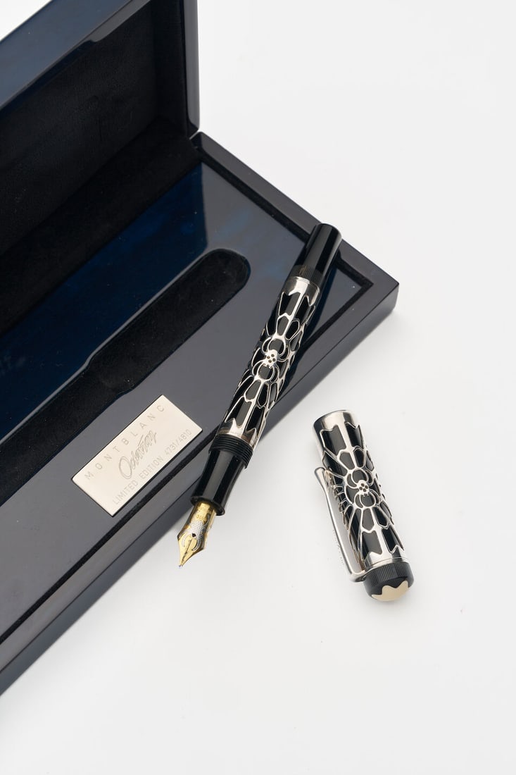 Montblanc | 'Octavian' limited edition 'Patron of Art' fountain pen: Montblanc | 'Octavian' limited edition 'Patron of Art' fountain pen Limited Edition No. 4731/4810 Cap/Barrel/Clip: black-colored resin body and cap with sterling silver ornamentation overlay Nib: 18K 