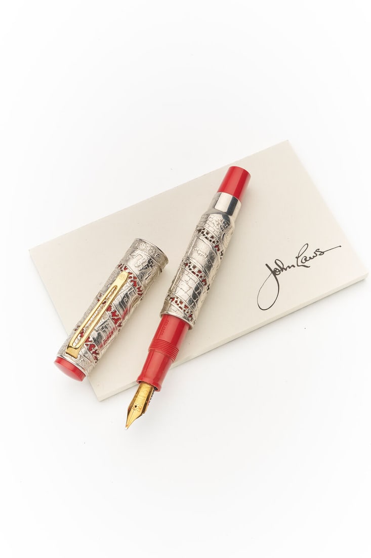 Omas | Jerusalem 3000, limited edition platinum and red resin fountain pen: Omas | Jerusalem 3000, limited edition platinum and red resin fountain pen Model: Jerusalem 3000, Limited Edition fountain pen No. 34/100. Cap/Barrel/Clip: Finely detailed platinum depicting the city 