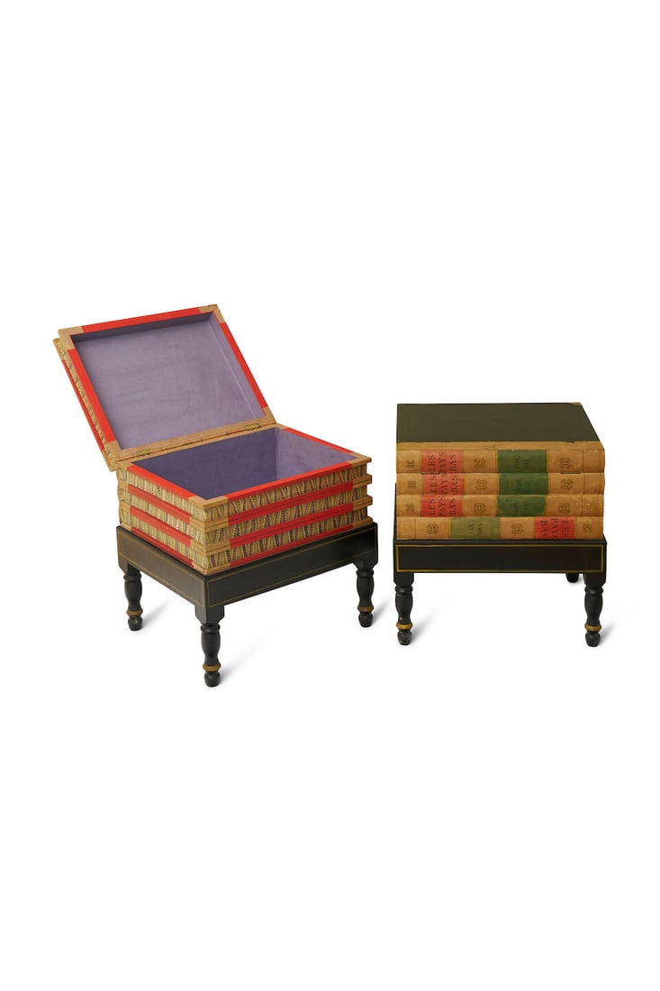 Two library occasional tables of faux books height: 45.0cm, depth: 37.0cm, width: 44.0cm. (2) (1 of 1)