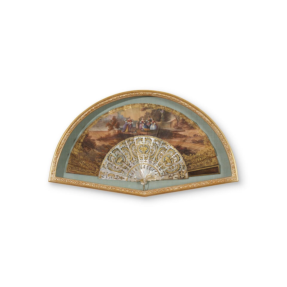 A hand-painted mother-of-pearl fan Probably French, 19th century, the fan guard 27.0cm long, th... (1 of 1)