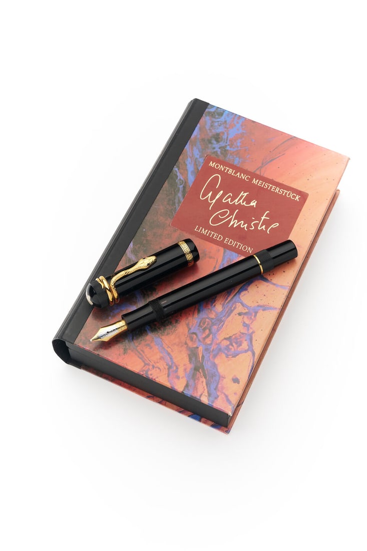 Montblanc | 'Agatha Christie' limited edition 'Writers Series' fountain pen: Montblanc | 'Agatha Christie' limited edition 'Writers Series' fountain pen Model: Agatha Christine, Limited No 4735/4810, purchased 26 November 1993 Cap/Barrel/Clip: vermeil snake over a black resin 