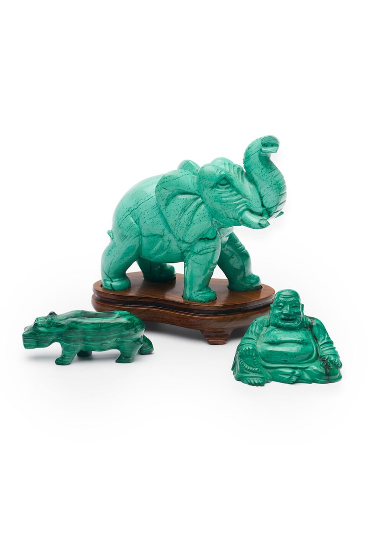Group of three malachite decorative objects (3) (1 of 1)