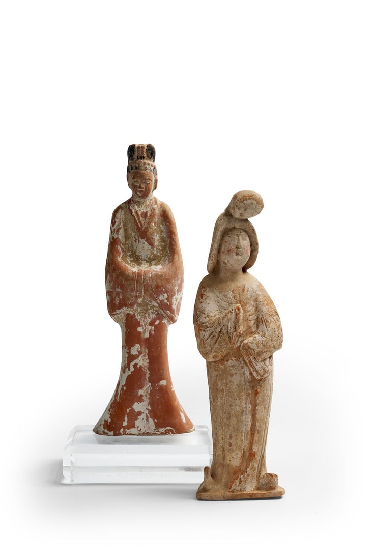 Two painted pottery figures of Court Lady China, 6th to 8th century (2) (1 of 1)