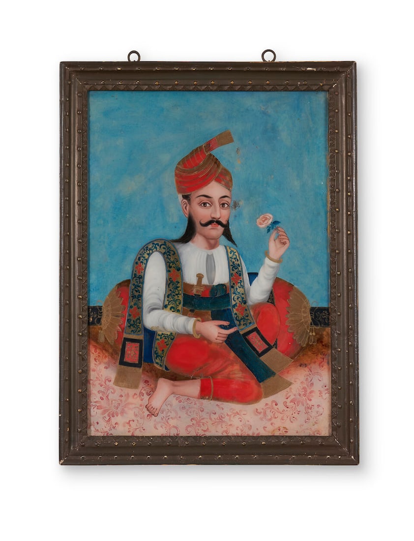A pair of reverse glass paintings of a nobleman, India, late 18th/early 19th century (1 of 2)
