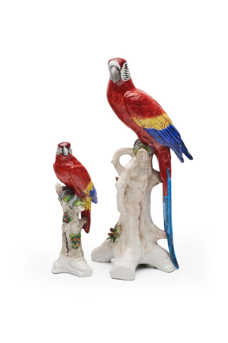 Two Capodimonte porcelain parrots each stamped with crowned letter N, 20th century (2) (1 of 1)