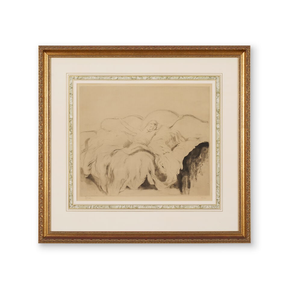 Etienne Drian (French, 1885-1961) Lassitude: Etienne Drian (French, 1885-1961) Lassitude signed and numbered below plate: Drian 31/150 etching 40.0 x 47.0cm (15 3/4 x 18 1/2in). Footnotes: Provenance Nevill Keating Pictures, London (label attach